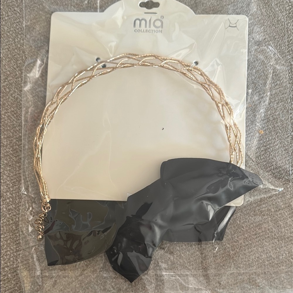 Mia Collection Gold Black Chunky Bow Ribbon Tie Choker Necklace